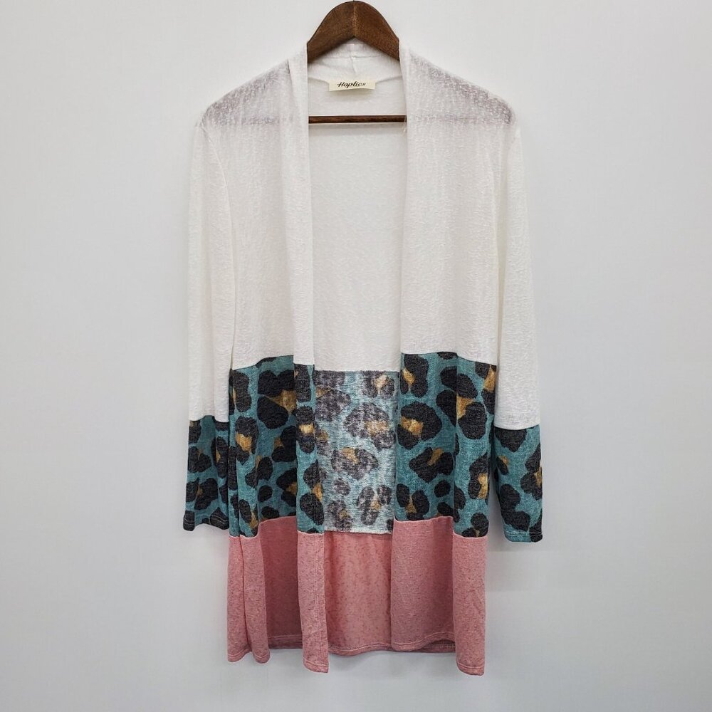 Womens S Colorblock Leopard Print Open Front Long… - image 3